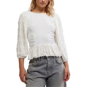 Brand new without tags-Free People Pucker Sleeve Olivia Top. Size Small. White.